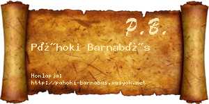 Páhoki Barnabás névjegykártya